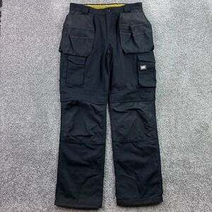CAT Carpenter Pants Mens 32x32 Black Tool Pocket Utility Heavy Canvas Workwear